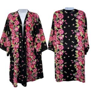 Vintage Oscar De La Renta Floral Kimono Satin Robe